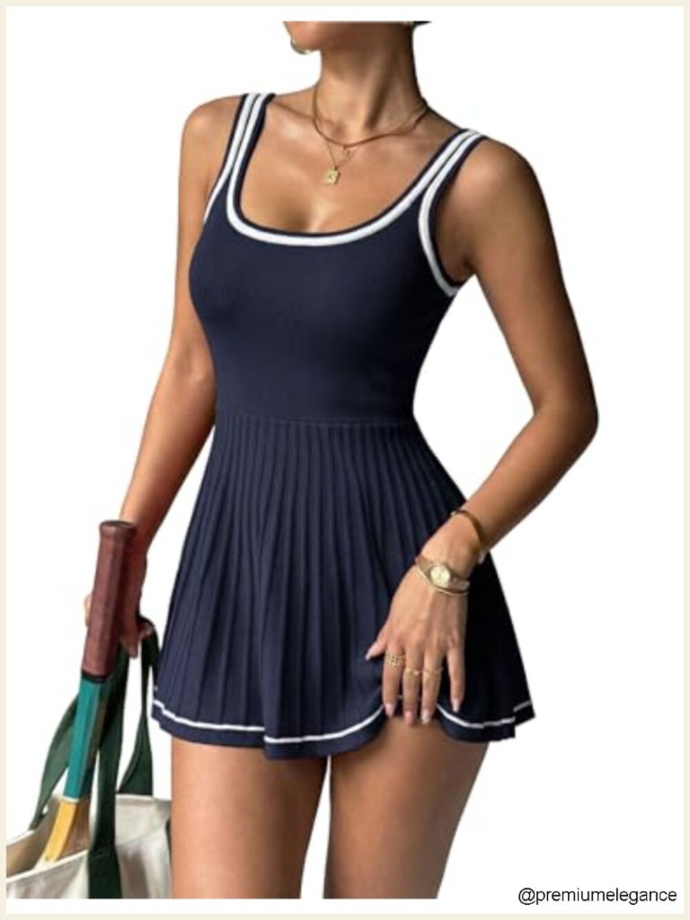 Women's Knit Sleeveless Striped Tennis Golf Athletic Dresses 0utfits